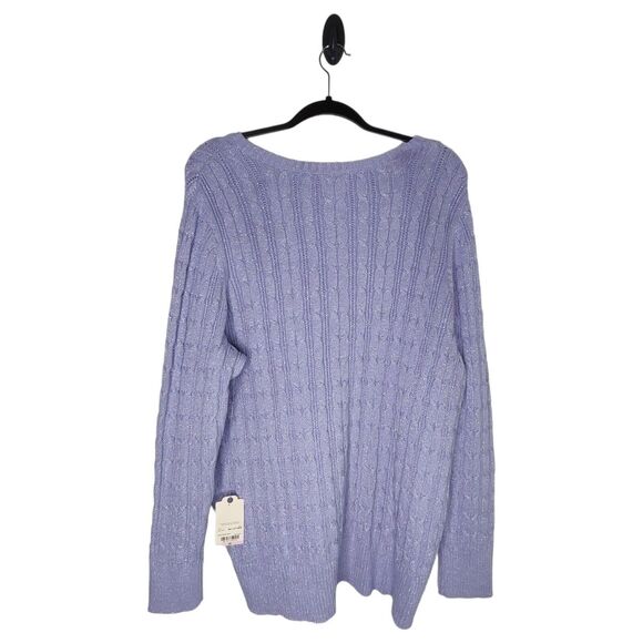 NEW Sweet Purple Silver St Johns Bay Classic Cable V Neck Pullover Sweater Sz 2X - Picture 7 of 10